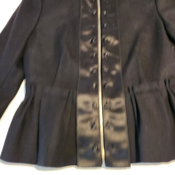 BCBGMAXAZRIA Black Peplum Jacket Satin Button Wool Military Goth Small NEW‎ NWT - Picture 4 of 10